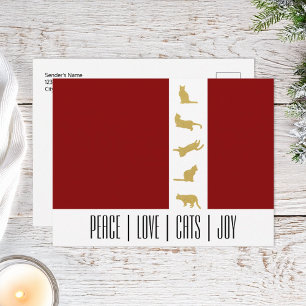 Cartes Pour Fêtes Annuelles Noël Amour de Chat Rouge Blanc Or Moderne