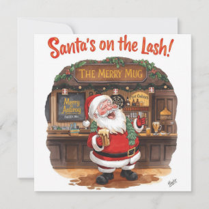 Cartes Pour Fêtes Annuelles Noël anglais avec le Père Noël dans un pub