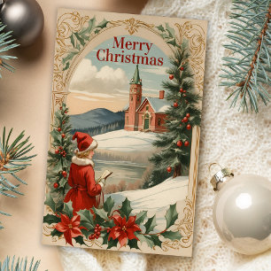 Cartes Pour Fêtes Annuelles Noël Antique Motif Cadre de vacances Voiture de vo