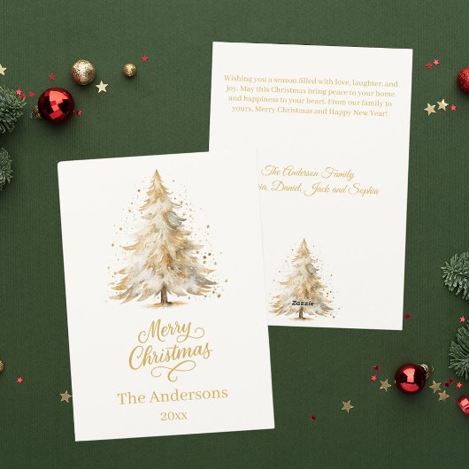 Cartes Pour Fêtes Annuelles Noël arbre neige beige élégant script