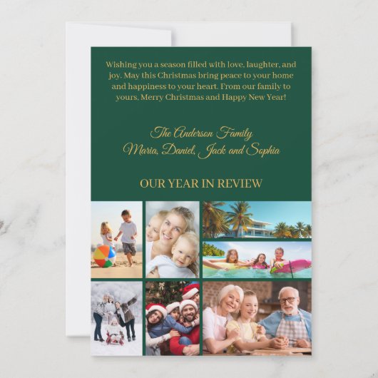 Cartes Pour Fêtes Annuelles Noël arbre neige verte photo année en revue (Dos)