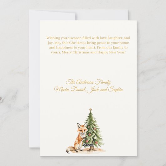 Cartes Pour Fêtes Annuelles Noël arbre renard beige élégant script (Dos)