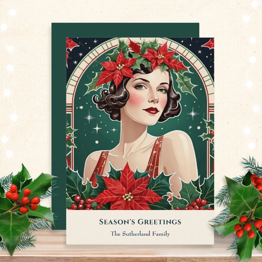 Cartes Pour Fêtes Annuelles Noel Art Déco Inspiré Portrait Lady Retro