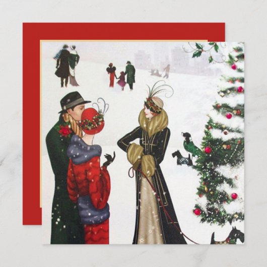 Cartes Pour Fêtes Annuelles Noël Art déco rétro (Devant / Derrière)
