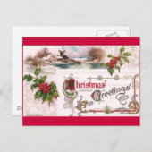 Cartes Pour Fêtes Annuelles Noël Art Nouveau avec Holly (Devant / Derrière)