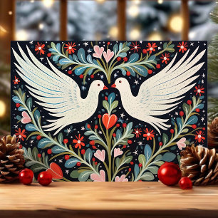 Cartes Pour Fêtes Annuelles Noël Art Populaire Colombes et Fleurs