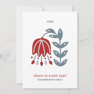 Cartes Pour Fêtes Annuelles Noël Art Populaire Nordique Fleur Rouge Deux Photo