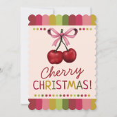 Cartes Pour Fêtes Annuelles Noël aux cerisiers roses et rouges (Devant)