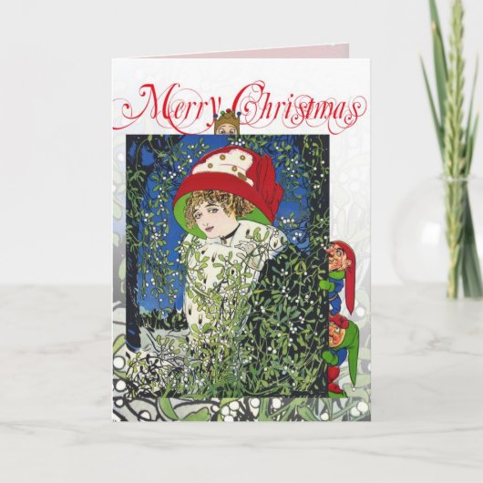 Cartes Pour Fêtes Annuelles Noël avec mistletoe et elfes (Devant)