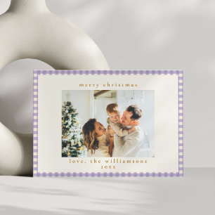 Cartes Pour Fêtes Annuelles Noël avec photo personnalisée carreaux lavande vin