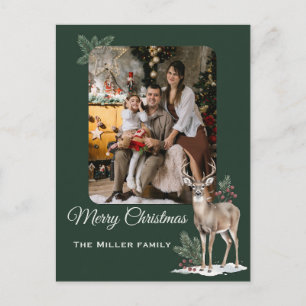 Cartes Pour Fêtes Annuelles Noël avec photo personnalisée de cerf vert foncé m