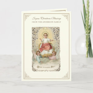 Cartes Pour Fêtes Annuelles Noël Baby Jesus Poinsettias Rosary
