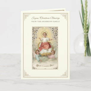 Cartes Pour Fêtes Annuelles Noël Baby Jesus Poinsettias Rosary