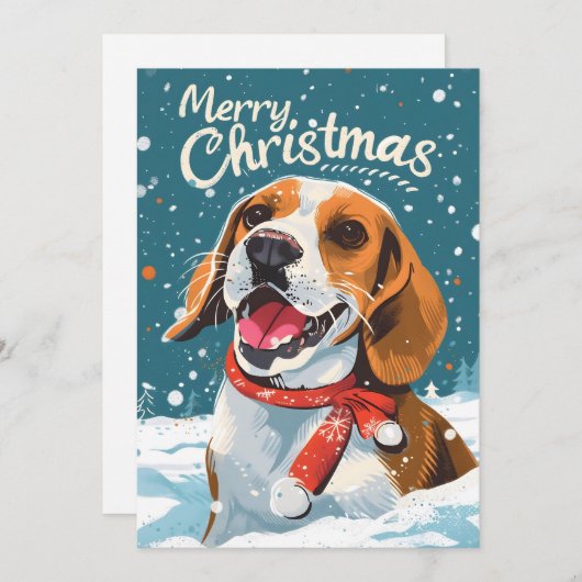 Cartes Pour Fêtes Annuelles Noël beagle (Devant / Derrière)