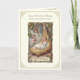 Cartes Pour Fêtes Annuelles Noël Bébé Jésus Anges Poinsettias