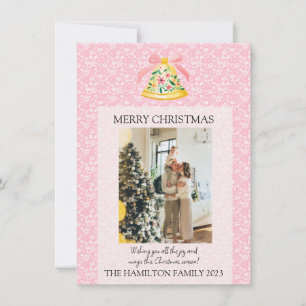 Cartes Pour Fêtes Annuelles Noël Bell rose Preppy avec photo