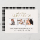 Cartes Pour Fêtes Annuelles Noël bénédiction or multiphoto plaid (Devant / Derrière)