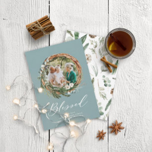 Cartes Pour Fêtes Annuelles Noël béni botanique poussiéreux bleu 1 photo