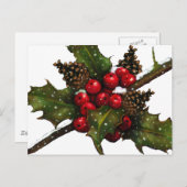 Cartes Pour Fêtes Annuelles Noël : Berries, Holly, Pine Cônes : Art (Devant / Derrière)