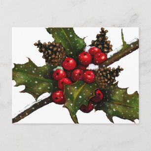 Cartes Pour Fêtes Annuelles Noël : Berries, Holly, Pine Cônes : Art