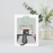 Cartes Pour Fêtes Annuelles Noël Black Labrador Chien Cheminée scène (Debout devant)