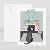 Cartes Pour Fêtes Annuelles Noël Black Labrador Chien Cheminée scène (Devant / Derrière)