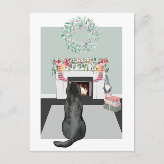 Cartes Pour Fêtes Annuelles Noël Black Labrador Chien Cheminée scène (Devant)