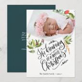 Cartes Pour Fêtes Annuelles Noël blanc | Aquarelle feuillage plat (Devant / Derrière)