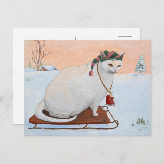 Cartes Pour Fêtes Annuelles Noël blanc Chat de vacances dans la neige (Devant / Derrière)