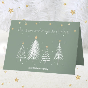 Cartes Pour Fêtes Annuelles Noël blanc et or avec nom de famille vert