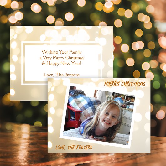 Cartes Pour Fêtes Annuelles Noël Blanc et Or Bokeh Photo Fête