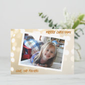 Cartes Pour Fêtes Annuelles Noël Blanc et Or Bokeh Photo Fête (Debout devant)