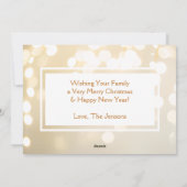 Cartes Pour Fêtes Annuelles Noël Blanc et Or Bokeh Photo Fête (Dos)