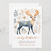 Cartes Pour Fêtes Annuelles Noël Bleu cerf botanique (Devant / Derrière)