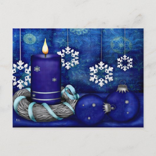 Cartes Pour Fêtes Annuelles Noël bleu de bougie (Devant)
