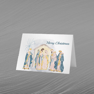 Cartes Pour Fêtes Annuelles Noël Bleu Nativité Chrétien Aquarelle