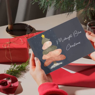 Cartes Pour Fêtes Annuelles Noël bleu nuit - Élégant arbre