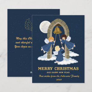 Cartes Pour Fêtes Annuelles Noël bleu or mignon enfants ange cloche