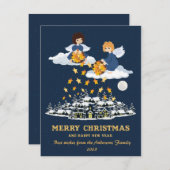 Cartes Pour Fêtes Annuelles Noël bleu or mignon petits anges (Devant / Derrière)