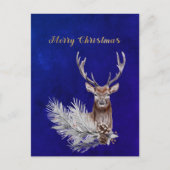 Cartes Pour Fêtes Annuelles Noël Blue Deer Pine Branch Cones Aquarelle (Devant)