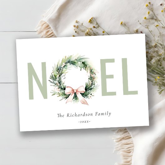 Cartes Pour Fêtes Annuelles Noel Blush Vert Noël Wreath Aquarelle