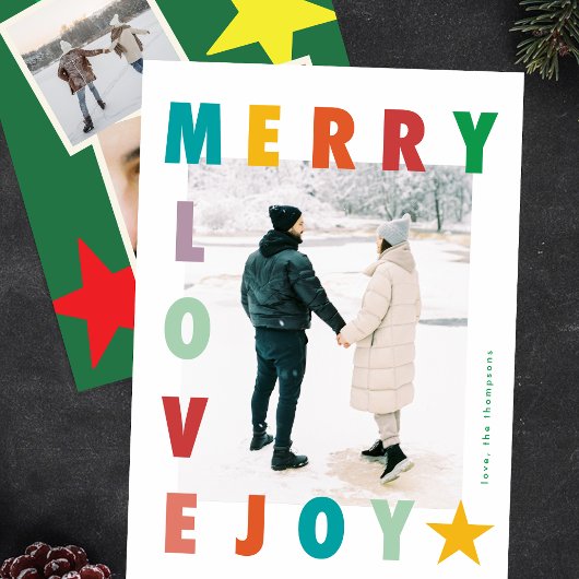 Cartes Pour Fêtes Annuelles Noël | BOLD Modern MERRY LOVE JOY multi photo