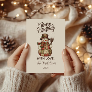 Cartes Pour Fêtes Annuelles Noël bonhomme de neige rustique en patchwork