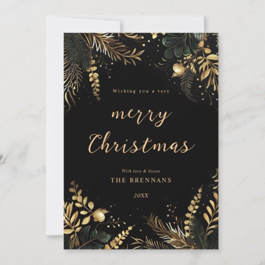 Cartes Pour Fêtes Annuelles Noël Botanique Noir Or Moderne Élégant (Devant)