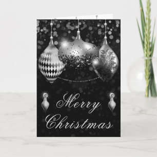 Cartes Pour Fêtes Annuelles Noël Boules Pailletées Noir & Argent