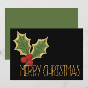 Cartes Pour Fêtes Annuelles Noël Broderie Baies de Houx Minimaliste