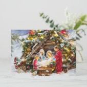 Cartes Pour Fêtes Annuelles Noël budget Crèche sapin et baies (Debout devant)