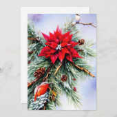 Cartes Pour Fêtes Annuelles Noël budget poinsettia et pin (Devant / Derrière)