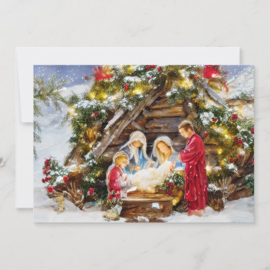 Cartes Pour Fêtes Annuelles Noël budget sapin et baies de la Nativité (Devant)