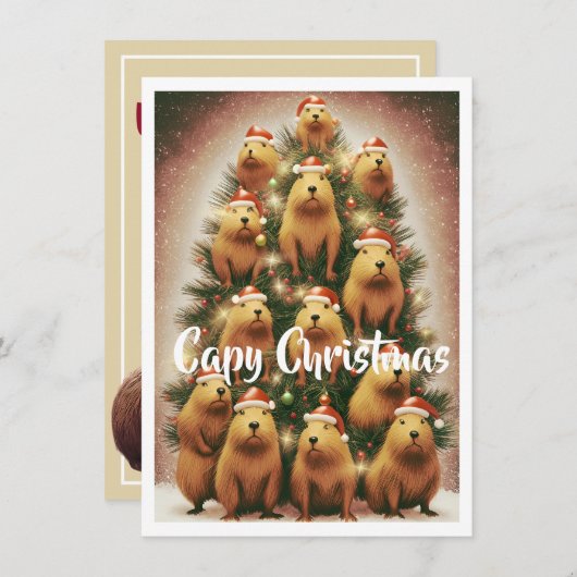 Cartes Pour Fêtes Annuelles Noël Capybara (Devant / Derrière)
